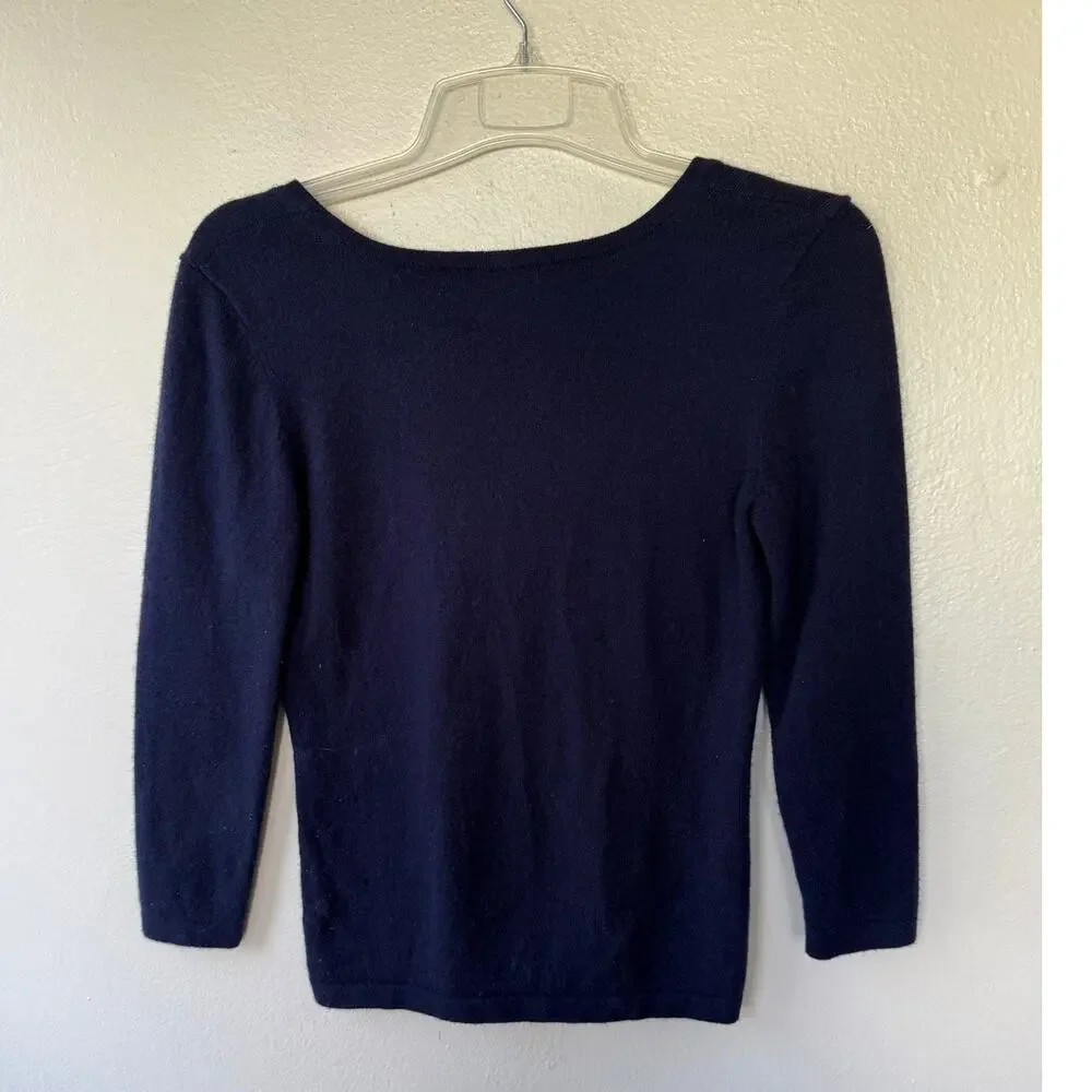 Michael Kors Cashmere Sweater Womens M Navy Blue 95% Cashmere Scoop Neck